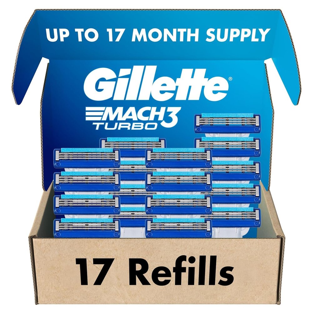 Gillette Mach3 Turbo Razor for Men, 17 Blade Refills