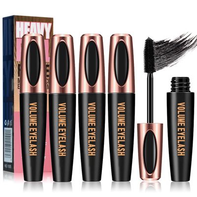 4D Silk Fiber Lash Mascara, Long-Lasting Waterproof Smudge-Proof, Non-Flaking Natural No Clumping Thickens, Lengthens, And Volumizes, Black Mascara Hypoallergenic Formula (4 Packs)