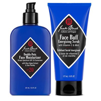 Jack Black Face Buff Energizing Scrub 6 Fl Oz & Double-Duty Face Moisturizer 8.5 Fl Oz Bundle - Mens Facial Scrub & Facial Moisturizer for Men