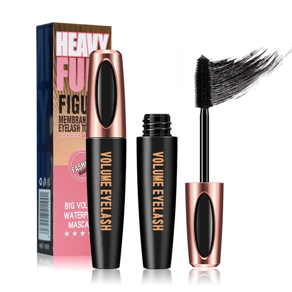 4D Silk Fiber Lash Mascara, Long-Lasting Waterproof Smudge-Proof, Non-Flaking Natural No Clumping Thickens, Lengthens, And Volumizes, Black Mascara Hypoallergenic Formula (1 Pack)