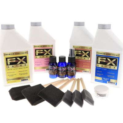(4) 16oz Liquid Latex Build Your Own Pack + Brushes, Prep Kit, and Stardust- Fantasy Fun Body Paint Kit, Sports, Theater, Film, Makeup