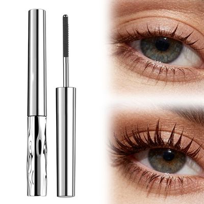 Iron Wand Mascara, 2025 Upgraded Waterproof Metal Wand Mascara Tubing, Black Washable, Long-lasting 3D Curling Eyelash, Smudge Proof & No Flaking (Brown)