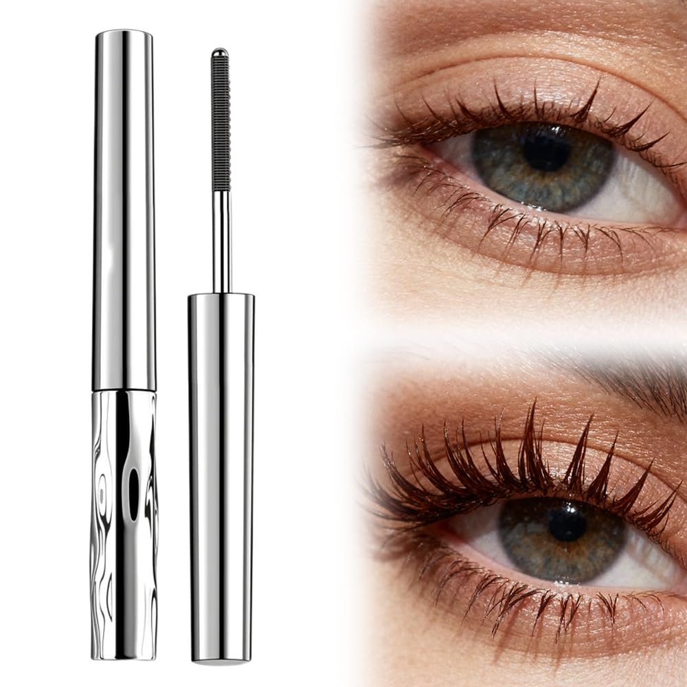 Iron Wand Mascara, 2025 Upgraded Waterproof Metal Wand Mascara Tubing, Black Washable, Long-lasting 3D Curling Eyelash, Smudge Proof & No Flaking (Brown)