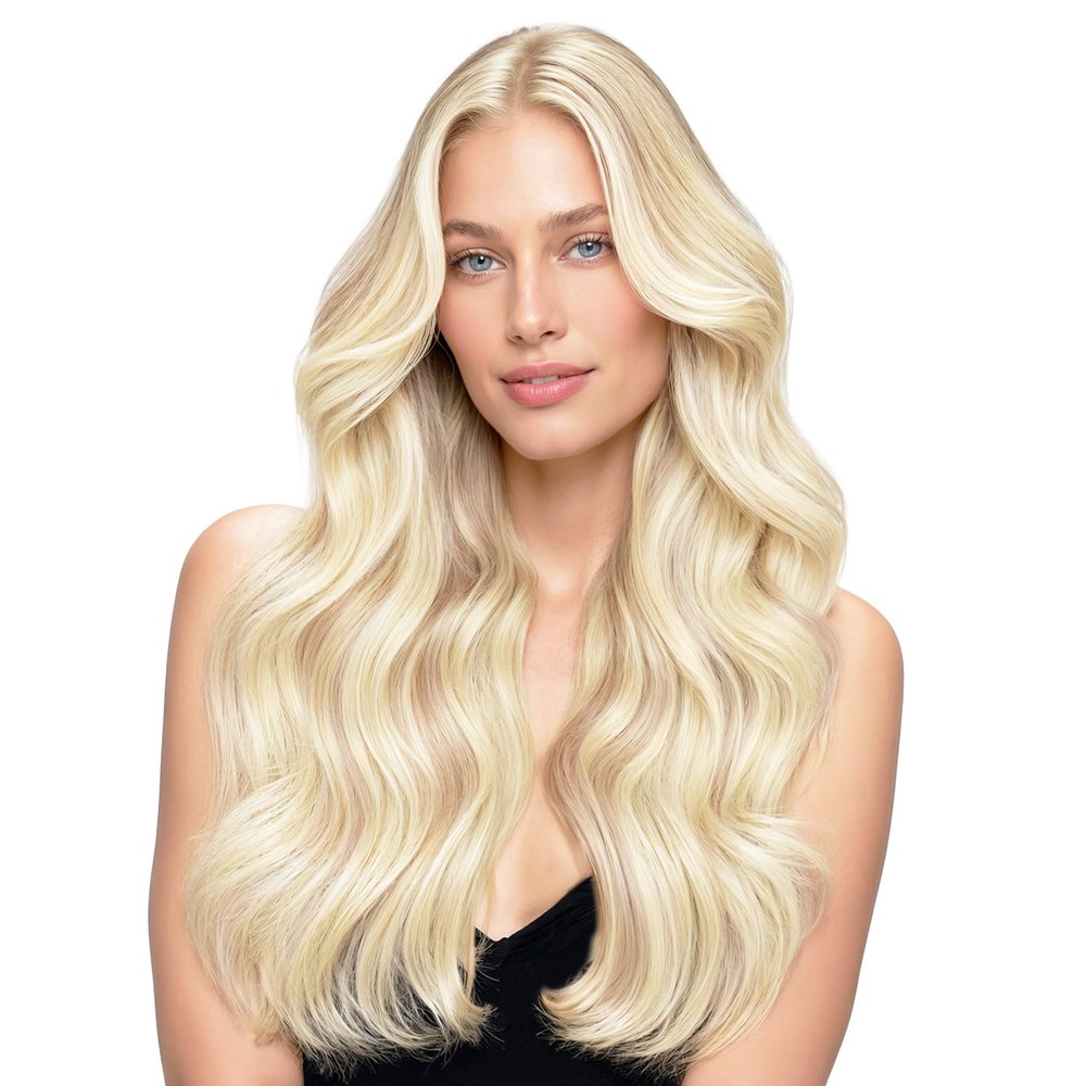 WENNALIFE Seamless Clip In Hair Extensions, 16 Inch 130g 7pcs Balayage Light Wheat Platinum Blonde Hair Extensions Clip in Human Hair Invisible PU Skin Weft Natural Remy Human