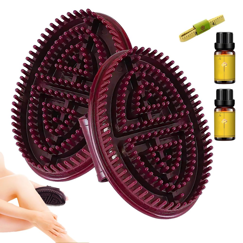 2 Pcs Meridian Massage Brush,Meridian Brush for Belly,(15 * 8cm) Acupressure Meridian,Scalp Massage,Full Body Relaxation Comb,with Meridian Map and Essential Oils (Brown)