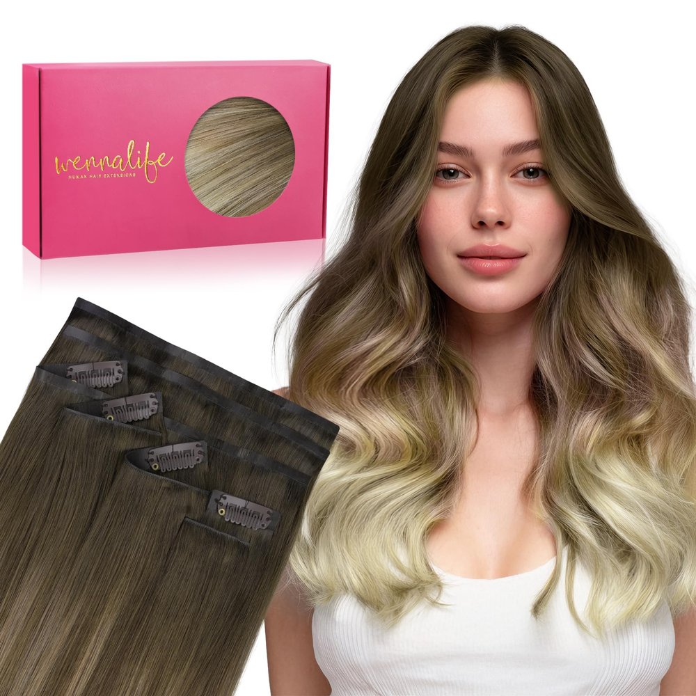 WENNALIFE Invisible Edge Seamless Clip in Hair Extensions Real Human Hair