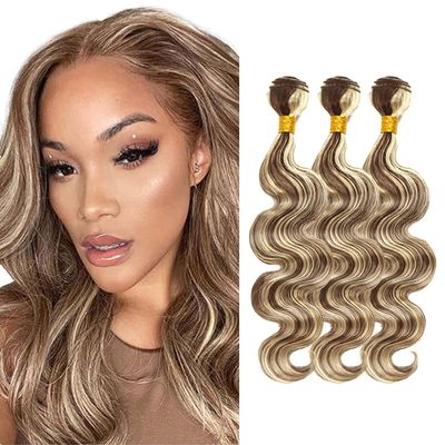 P4/613 Highlight Blonde Bundles Body Wave Bundles Human Hair 30 32 34 Inch Unprocessed Brazilian Virgin Hair Weave 3 Bundles Brown Body Wave Human Hair Extensions 50 Grams Per Bundle For Woman