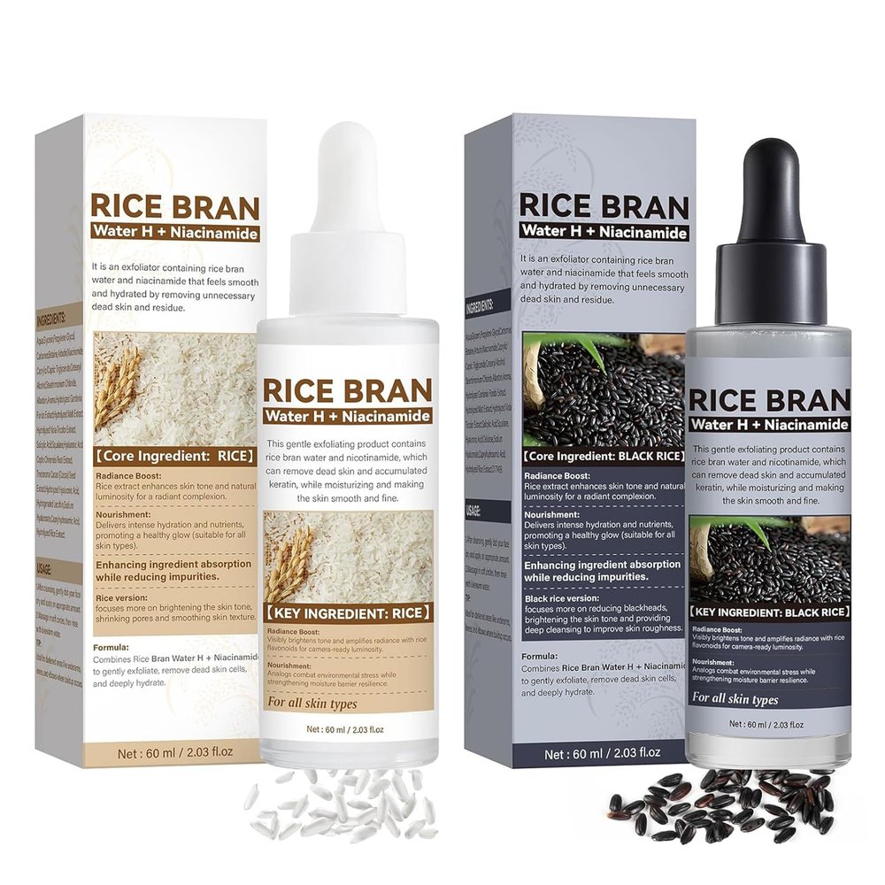 2Pcs Black and White Rice Peeling Ampoule, Gentle Peeling, Moisturizing Pore Minimizer, Deep Hydration, Soft Exfoliating Face and Body Scrub Dead Skin Remover for All Skin