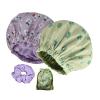2Pcs Genergy Luxury Shower Cap Adjustable, Large& Reusable & Silky Satin Lined Shower Cap Waterproof for Women, Washable &Double Layers &Reversible Bath Bonnet(green+purple flower) view 1