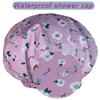 2Pcs Genergy Luxury Shower Cap Adjustable, Large& Reusable & Silky Satin Lined Shower Cap Waterproof for Women, Washable &Double Layers &Reversible Bath Bonnet(green+purple flower) view 4