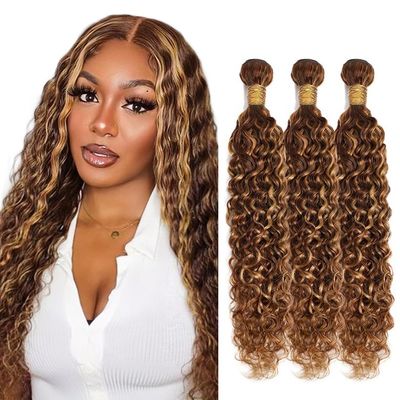 P4/27 Highlight Blonde Bundles Water Wave Bundles Human Hair 28 28 28 Inch Unprocessed Brazilian Virgin Weave Hairs Brown 3 Bundle Human Hair Extensions 50 Gram Per Bundle