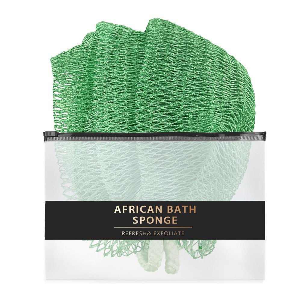 African Net Sponge Authentic with Knots - African Exfoliating Net Sponge with Handles for Body Scrubber Exfoliator - Real Africa Back Wash Bath Sponges for Shower Machine Washed & Bathing Accessories