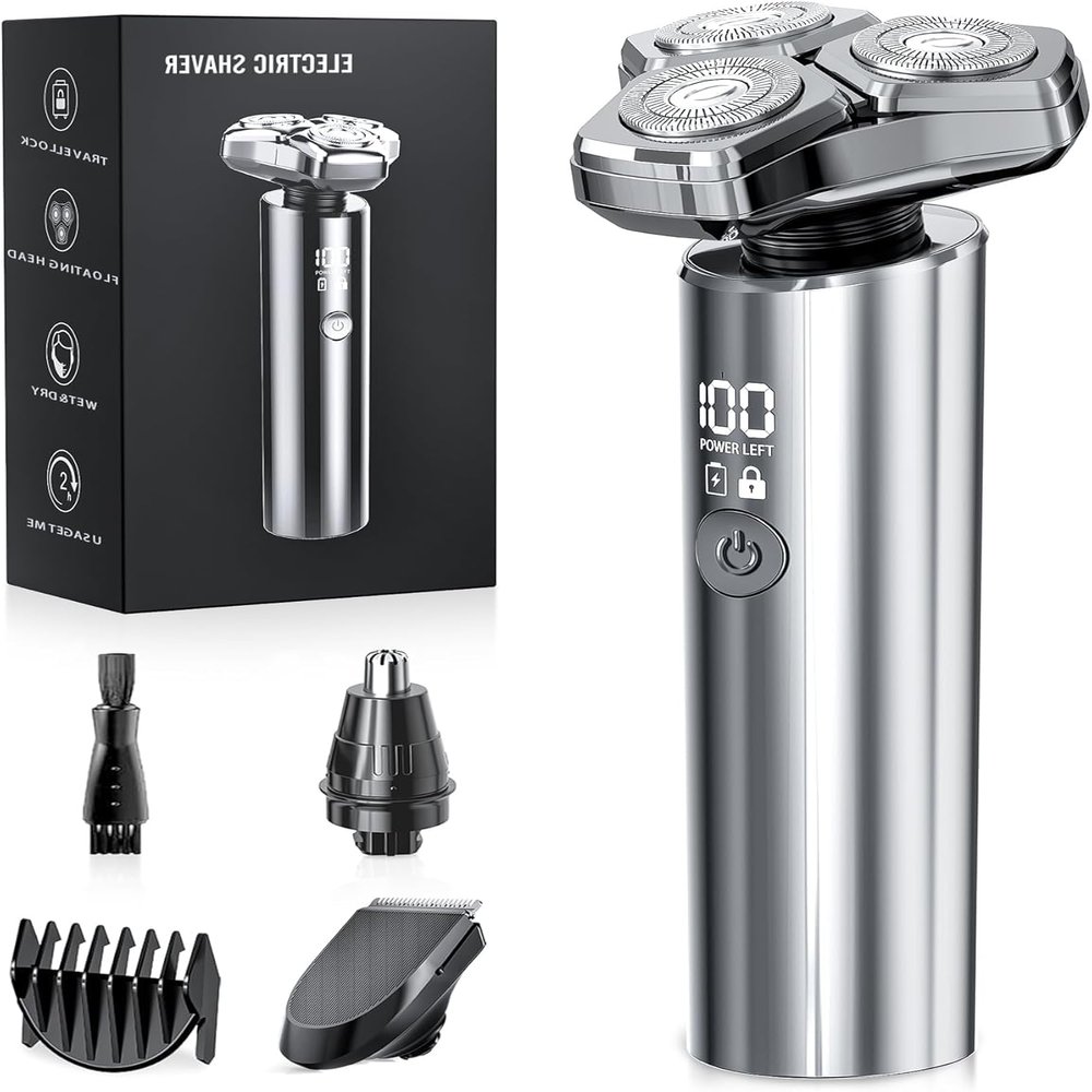 Electric Razor for Men10,000RPM High-Speed Motor, IPX8 Waterproof, USB Fast Charging, Quick Charge & Travel LockMetallic Gray