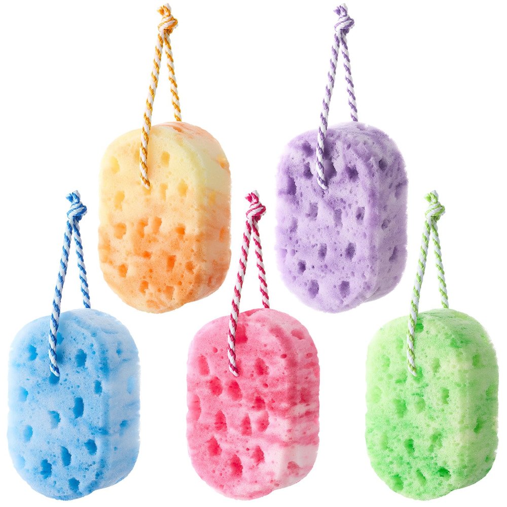 Boao 5 Pieces Soft Bath Sponge Shower Natural Gentle Soothing Body Fiber Exfoliating Shower Sponge Wash Bouquet for Women Men, Random Color (Bright Color)