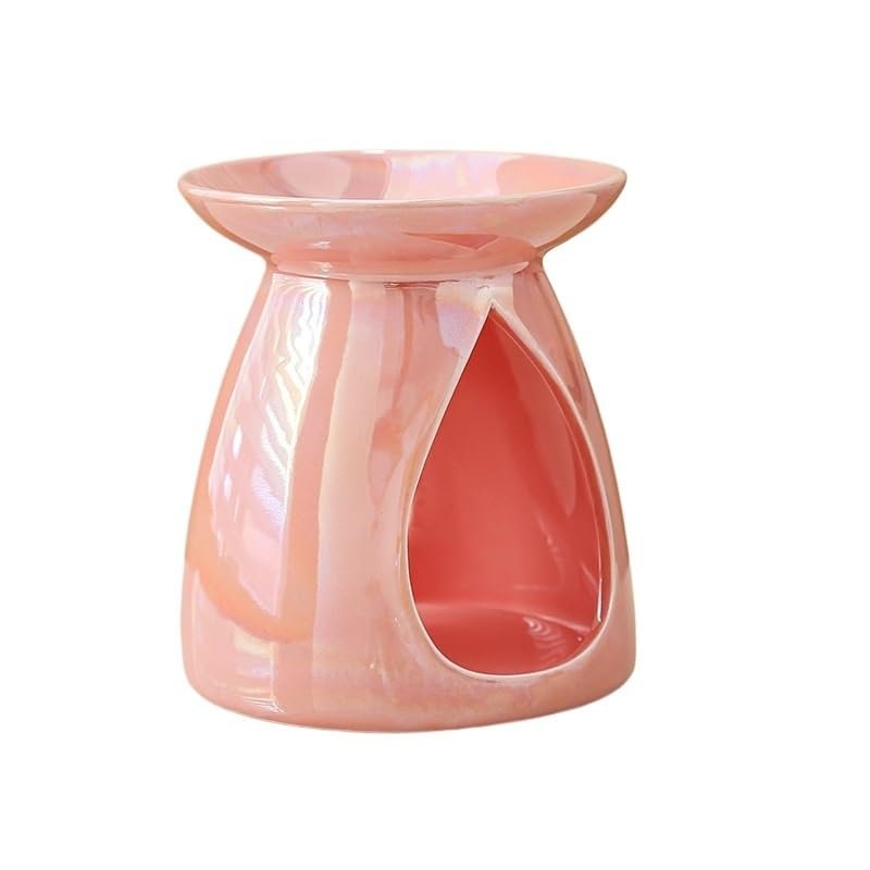 Ceramic Oil Burner Wax Warmer, Pearl Glaze Finish, White, Pink, Gray Colors, Teardrop Design, 4.29x4.8 Inch (Red)