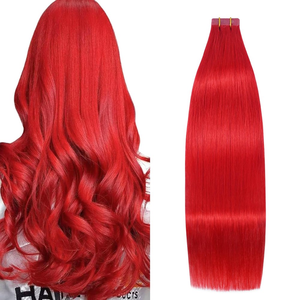 Aison Red Tape in Hair Extensions Real Human Hair 20 Inch 50G 100% Remy Human Hair Extensions Silky Straight for Women 20 Pcs/Package