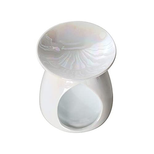 Ceramic Oil Burner Wax Warmer, Pearl Glaze Finish, White, Pink, Gray Colors, Teardrop Design, 4.29x4.8 Inch (White)