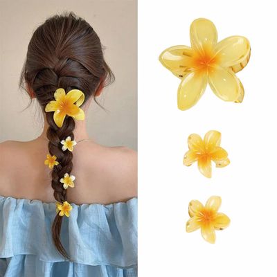 LINMEIZAI 3Pcs Flower Hair Clips, Yellow Gradient Spring Claw Clips for Women & Girls, Vacation & Party Hair Accessories Kit (1 Large + 2 Small)