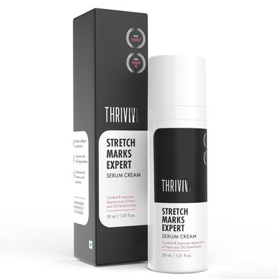 Thrive..Co. Stretch Marks Expert Serum Cream | For New (red) & Old (white) Stretch Marks Removal & Skin Hydration | Powered by Striover, Rosehip Oil & Squalane | For Men & Women | 30ml