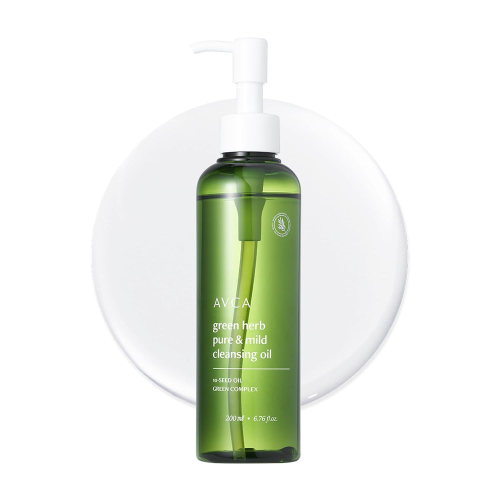 AVCA Green Herb Blackhead Cleansing Oil  Makeup Dissolving & Pore-Clearing Cleanser with Plant Oils, Vitamin E & Squalane, Light-Feel Cleanse, K-Beauty for Normal to Oily Skin, 6.76 fl oz (200 mL)