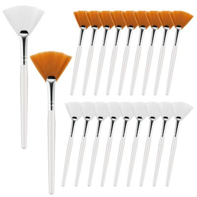 20 Pcs Fan Brushes Facial Applicator Brush, Washable Reusable Cosmetic Brushes Soft Makeup Face Mask Tools for Skincare, Mud, Peel, Cream (White, Yellow)