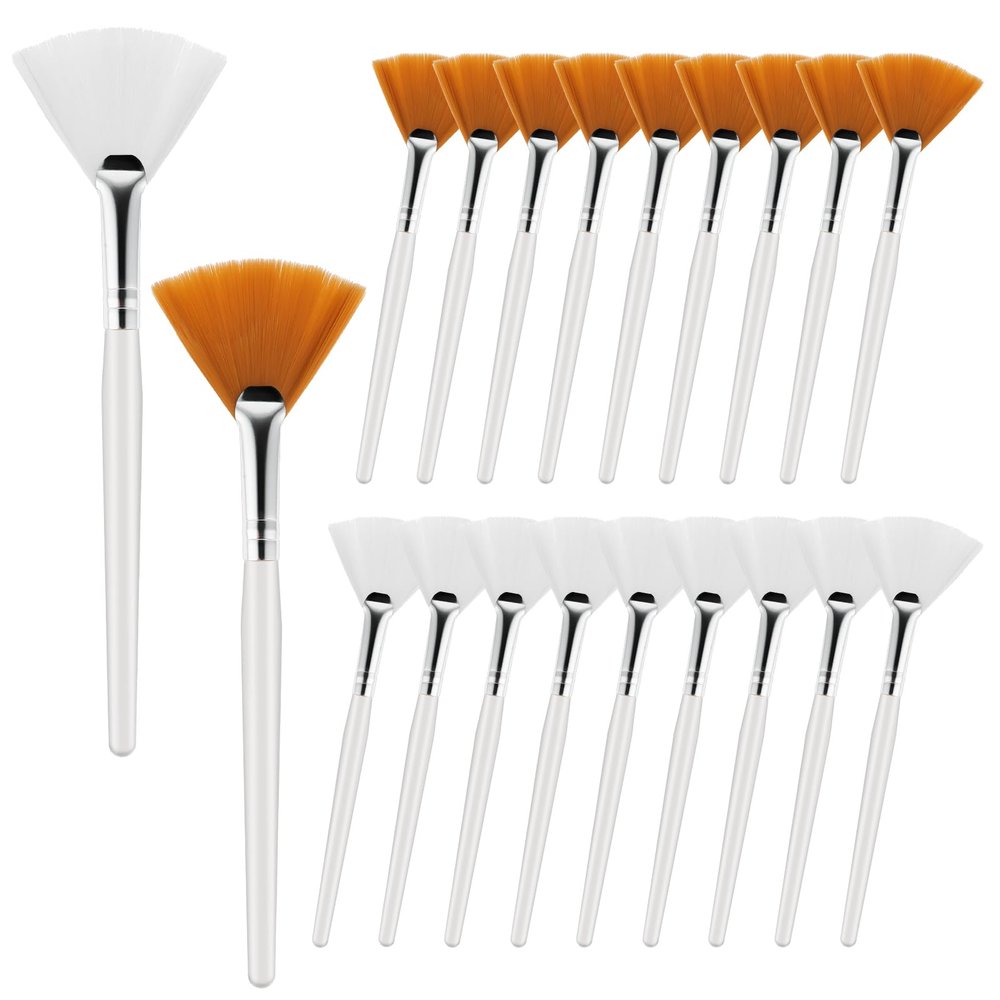 20 Pcs Fan Brushes Facial Applicator Brush, Washable Reusable Cosmetic Brushes Soft Makeup Face Mask Tools for Skincare, Mud, Peel, Cream (White, Yellow)