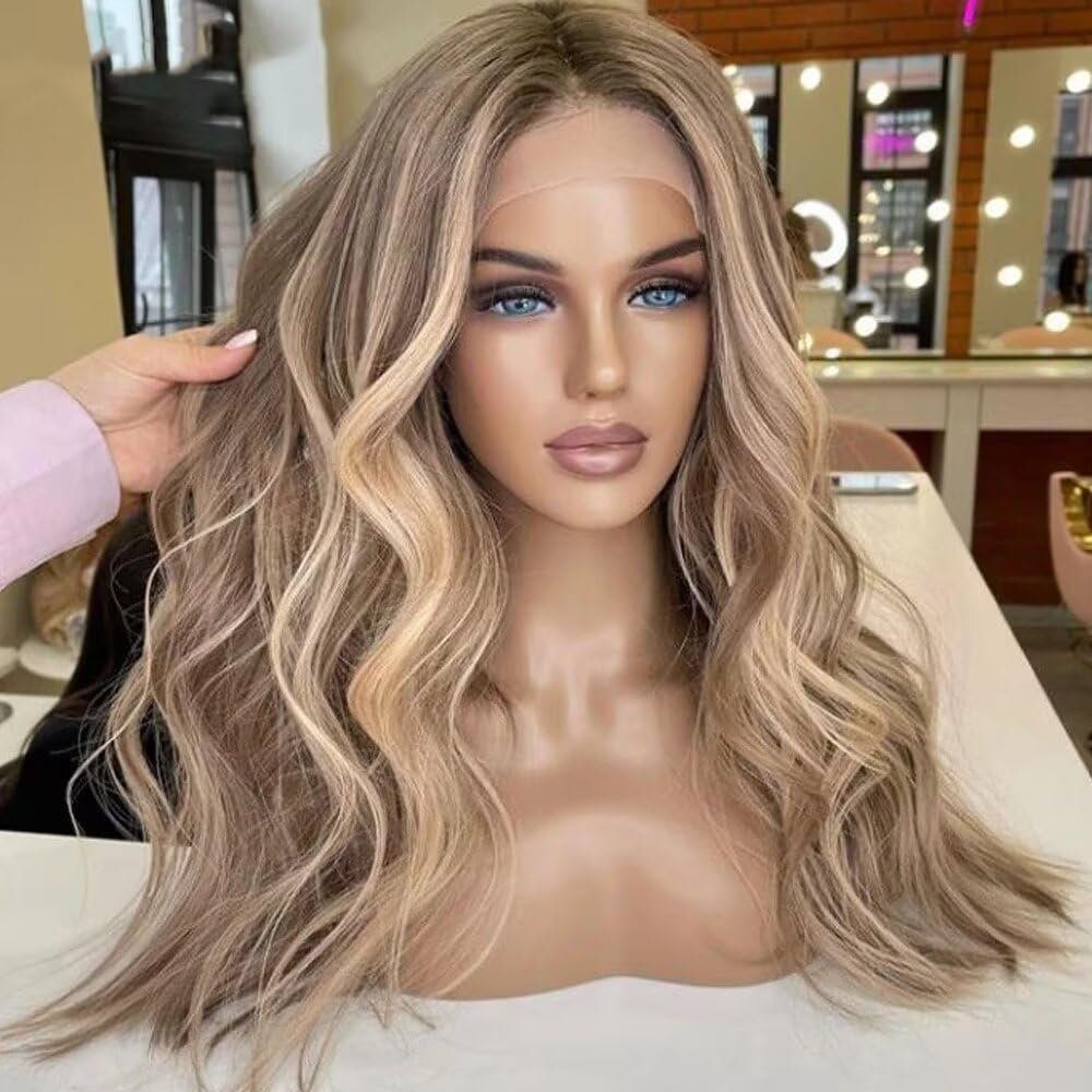 13x6 Highlight Brown Ash Blonde Colored Wigs Brazilian Virgin Human Hair Loose Body Wave HD Transparent Lace Front Wig Pre Cut Pre Bleached Natural Hairline 150% Density 18inch