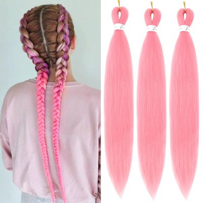 Pre Stretched Braiding Hair 26 inch Pink Braiding Hair for Black Women 3Packs Crochet Boho Braiding Hair Non Toxic (26 Inch 3packs, Pink)