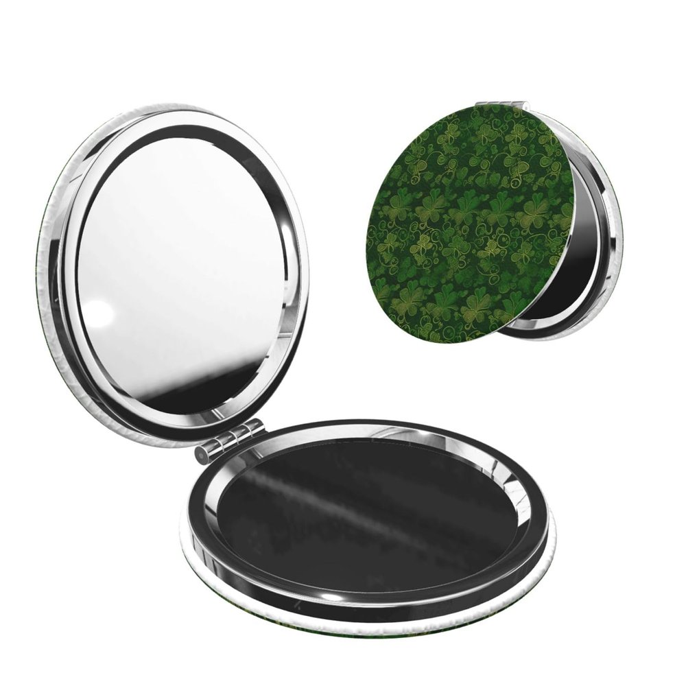 DDTKLSNV Background St Patrick's Day Glitter Compact Mirror Small Pocket Pu Leather Makeup Mirrors 1x/2x Magnifying Portable Pocket Mirror for Women Girls