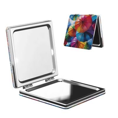 DDTKLSNV Colorful Umbrella Compact Mirror Small Pocket Pu Leather Makeup Mirrors 1x/2x Magnifying Portable Pocket Mirror for Women Girls