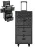 Wawuwao Rolling Cosmetic Case, 15.35 * 10.4 * 32.28in Hairdressing Rolling Case with Drawers and Locks, 33.07lbs Load-Bearing Trolley Makeup Train Case for Salon & Travel view 1