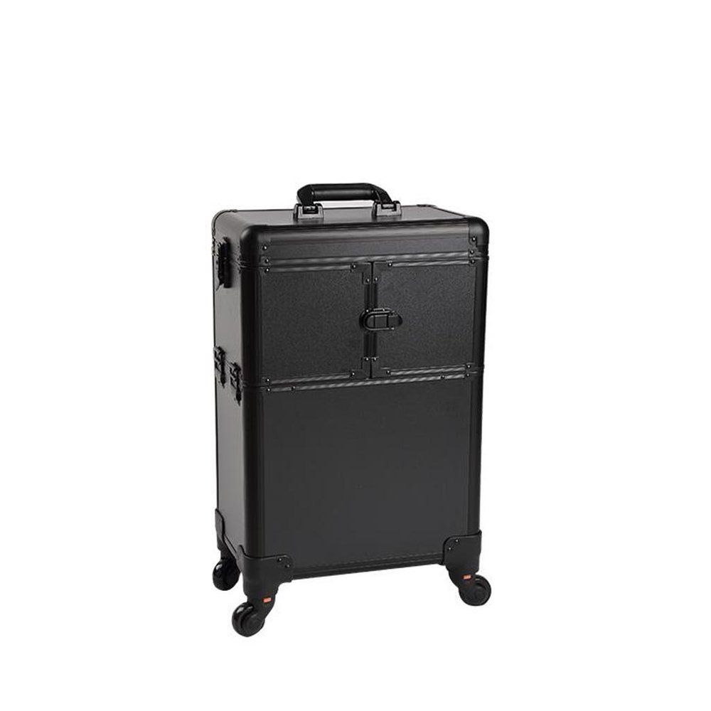 iumLeap Makeup Train Case Beauty Trolley Case, Storage Cart Beauty Profession Trolley Cosmetic Case Aluminum Alloy High Capacity Universal Wheel with Makeup Box Toolbox/Black, Black