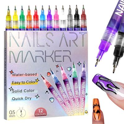 12 Colors Nail Art Pens Set, 2025 New Nail Art Markers Polish Pen for 3D Nail Art, Nail Art Tools for Graffiti Dotting Drawing Painting Point Liner DIY (1 set)