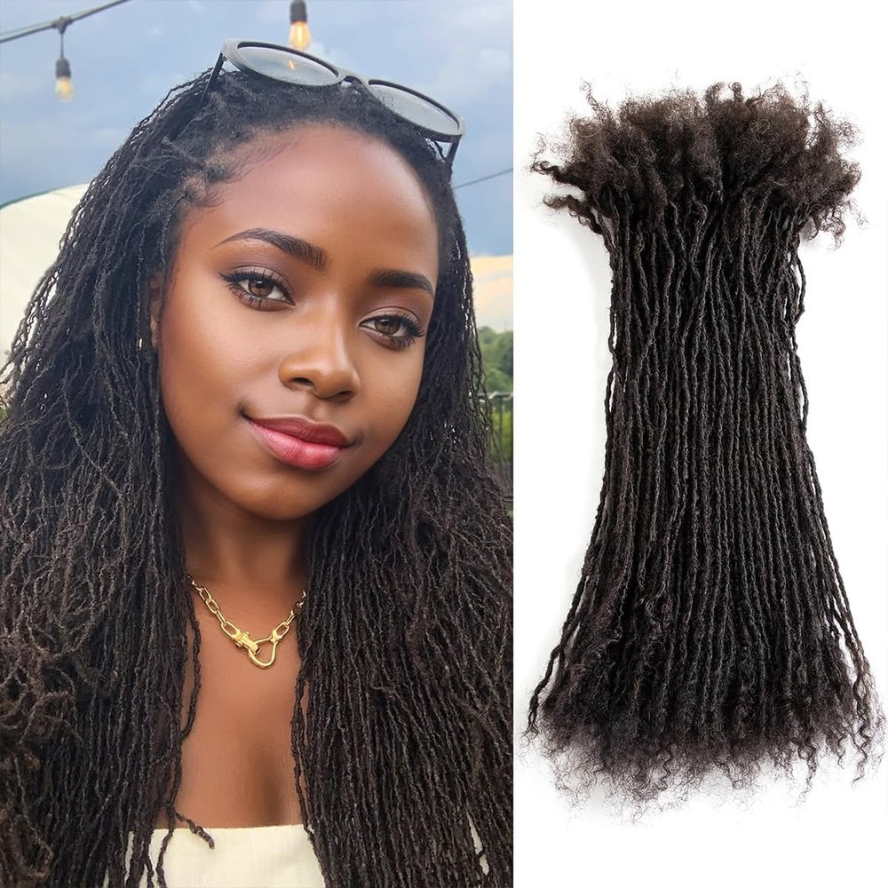 DAIXI Handmade Interlocking Sisterlocks Curly Tips 100% Real Human Hair Permanent Micro Locs Extensions Natural Looking Soft Dreadlocks Can Be Bleached and Dyed (1B - 0.2cm, 14 Inch 10 Strands)