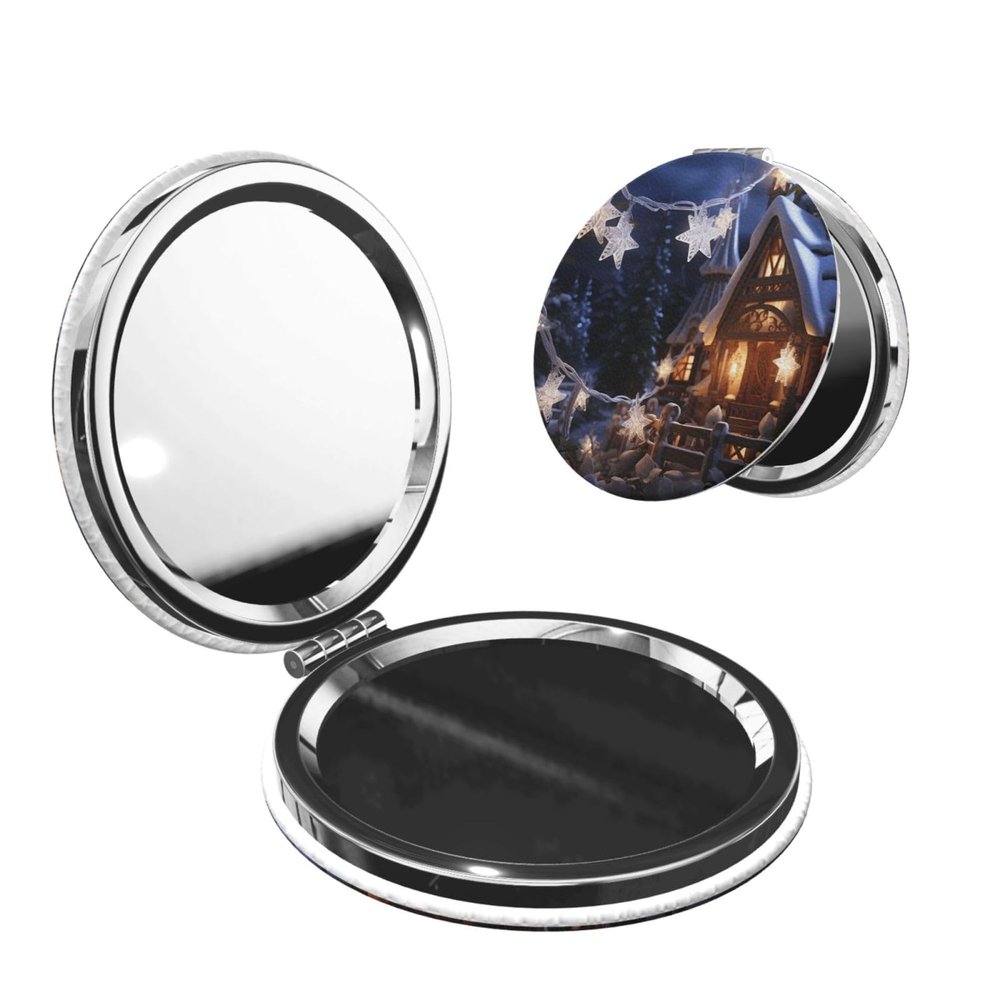 DDTKLSNV Christmas Home Compact Mirror Small Pocket Pu Leather Makeup Mirrors 1x/2x Magnifying Portable Pocket Mirror for Women Girls