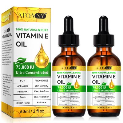 2PACK Vitamin E Oil for Face,100% Pure Vitamin E Oil,Organic Pure Vitamins E Oils,75,000 IU for Plump Skin,Body - Natural Antioxidant for Dryness, Wrinkles, Scars & Stretch Marks