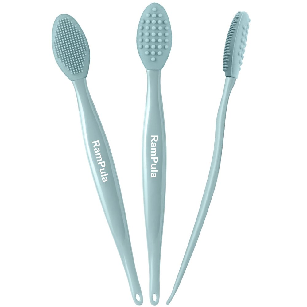 3 Pcs Lip Scrub Brush, Silicone Lip Scrubber Exfoliator, 3-in-1 Double-Sided Lip Brush Tool for Men Women Lip Lightening, Gentle Lip Exfoliator Scrubber Tool for Dark Lips