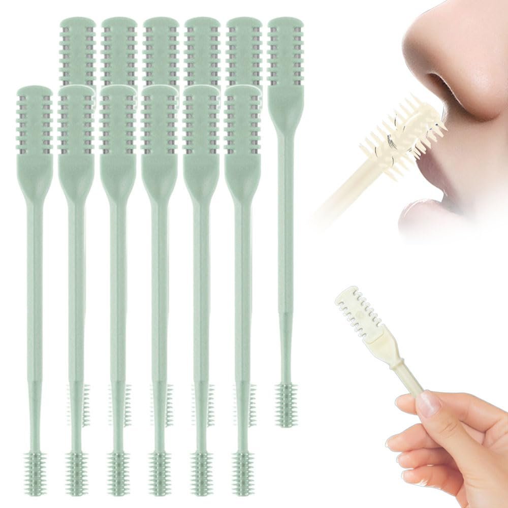 2025 New 2 in 1 Nasal Hair Cutter, Double Sided Nose Hair Knife Nostril Hair Remover Tool, Manual 360 Rotating Nose Hair Trimmer, Mini Noses Hair Remover Tool for Women and Men (Green, 12 Pcs)