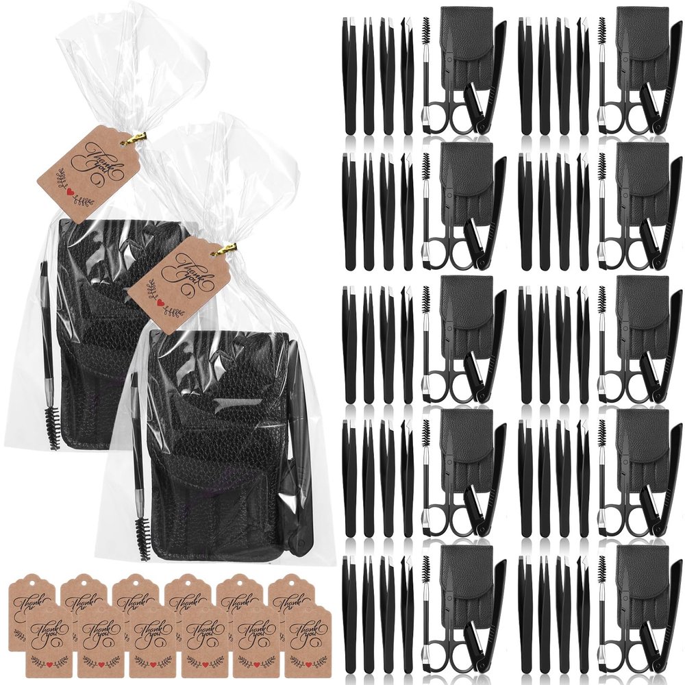 Lanties 12 Set 6 Pcs Eyebrow Tweezers Kit Christmas Stocking Stuffers Professional Stainless Steel Tweezers Set for Women and Men Facial Hair Splinter and Ingrown Hair Removal(Black)