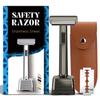 THURLADY Safety Razor with Pivoting Head, Dual-Blade Razors for Men, Reusable Metal Razor, with 20 Double Edge Blades and Stand, Smooth Close Clean Shave, Black view 1