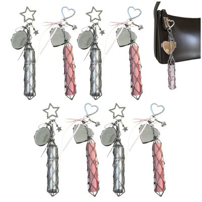 Atlodas Lipstick Holder Stainless, Chic Lip Gloss Holder with Mirror, 2in1 Lipstick Holders for Purse, Keychain Lipgloss, Small Bling Crystal Lipsticks Storage Bag Key Chain (8 Pcs)