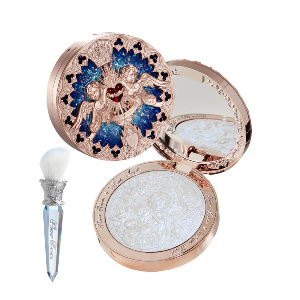 Flower Knows Little Angel Embossed Highlighter+Shell's Jewel Angled Blush Brush