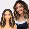 Novastel Short Ombre brown Shoulder Length Wavy Bob Wigs Human Hair with Pre Cut Lace Middle Part Heat Resistant for Women Daily Party (brown mix blonde,14 Inch) view 1