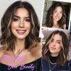 Novastel Short Ombre brown Shoulder Length Wavy Bob Wigs Human Hair with Pre Cut Lace Middle Part Heat Resistant for Women Daily Party (brown mix blonde,14 Inch) view 2
