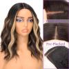 Novastel Short Ombre brown Shoulder Length Wavy Bob Wigs Human Hair with Pre Cut Lace Middle Part Heat Resistant for Women Daily Party (brown mix blonde,14 Inch) view 3