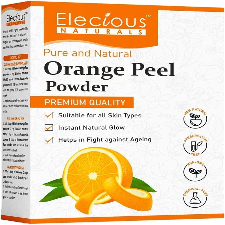 Ele.CIO.us Orange Peel Powder for Skin and Face (200 Grams) | No Chemical, No Preservative | Help in Tan Removal, Face Cleansing and Make Skin Glowing