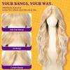 KOME Blonde Highlight Wavy Synthetic Lace Front Wig With Bangs 28IN view 2
