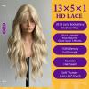 KOME Blonde Highlight Wavy Synthetic Lace Front Wig With Bangs 28IN view 3
