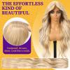 KOME Blonde Highlight Wavy Synthetic Lace Front Wig With Bangs 28IN view 4