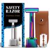 THURLADY Safety Razor with Pivoting Head, Dual-Blade Razors for Men, Reusable Metal Razor, with 20 Double Edge Blades and Stand, Smooth Close Clean Shave, Rainbow view 1